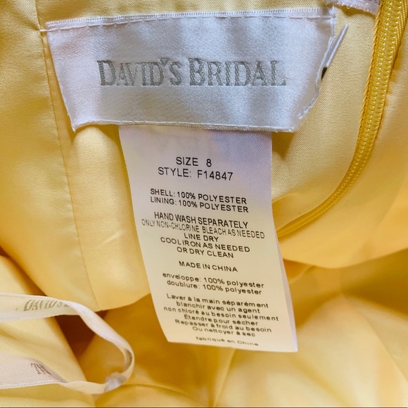 David’s Bridal Short Crinkle Chiffon Dress-Canary - Picture 5 of 8